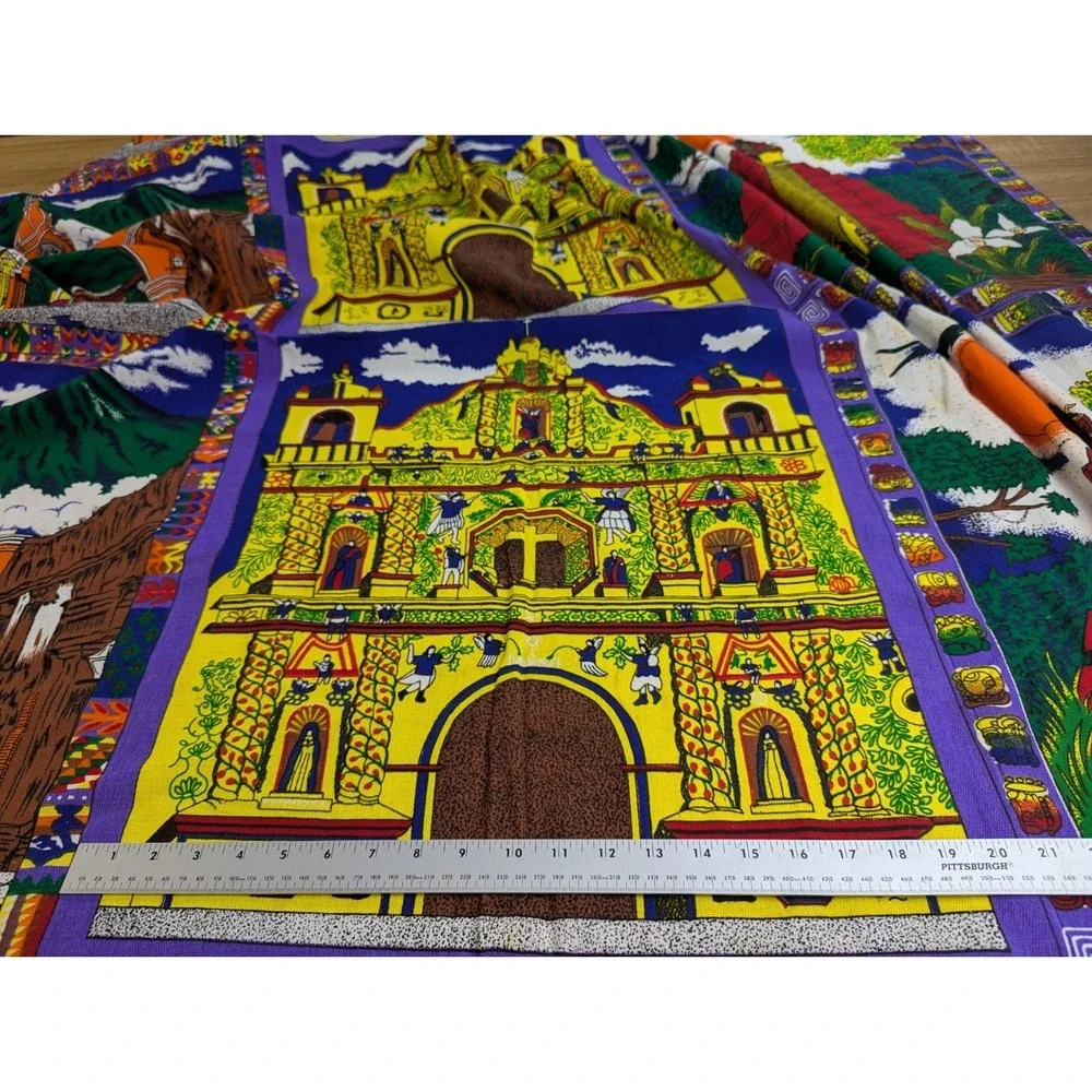 Vintage Guatemalan Fabric Tablecloth San Andres Xecul Church Folk Art 60x96